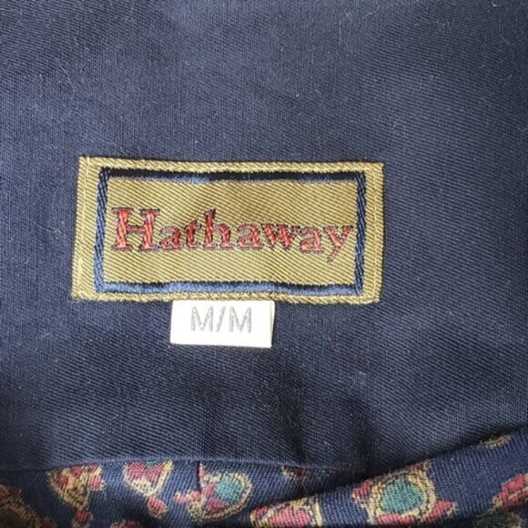 Hathaway Paisley Button Down Dress Shirt Size Medium Navy Gold Red Men's - Picture 7 of 11